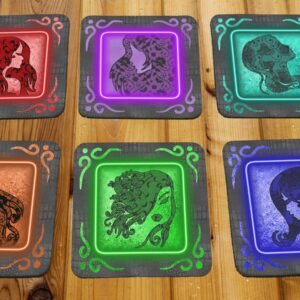 Coaster Set 6piece Luma Goth Ladies Neon & Black Lace Design