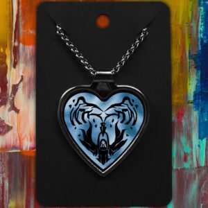 Aquarius Metal Heart Necklace Shiny Tribal Design (Various Colours)