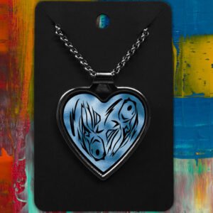 Pisces Metal Heart Necklace Shiny Tribal Design (Various Colours)