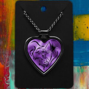 Sagittarius Metal Heart Necklace Shiny Tribal Design (Various Colours)