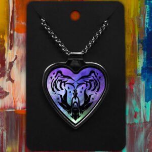 Aquarius Metal Heart Necklace Space Tribal Design (Various Colours)