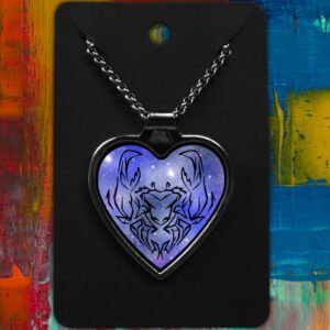 Cancer Metal Heart Necklace Space Tribal Design (Various Colours)