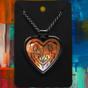 Gemini Metal Heart Necklace Space Tribal Design (Various Colours)