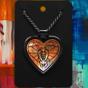 Leo Metal Heart Necklace Space Tribal Design (Various Colours)