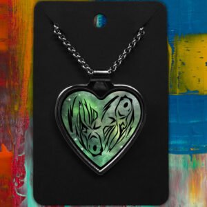 Pisces Metal Heart Necklace Space Tribal Design (Various Colours)