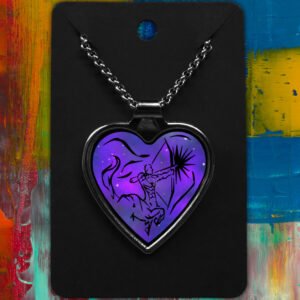 Sagittarius Metal Heart Necklace Space Tribal Design (Various Colours)