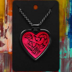 Scorpio Metal Heart Necklace Space Tribal Design (Various Colours)