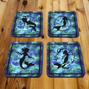 Coaster Set 4piece Aqua Mermaid Silhouettes