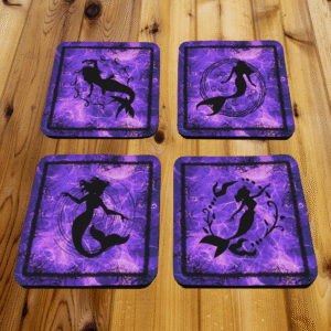 Coaster Set 4piece Purple Mermaid Silhouettes