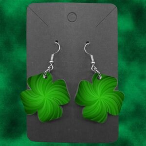 Clover Wooden Green Whirl Ear Rings