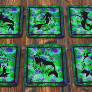 Coaster Set 6piece Green Mermaid Silhouettes