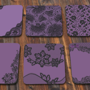 Coaster Set 6piece Grayscale Gothic Lace Design