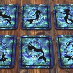 Coaster Set 6piece Aqua Mermaid Silhouettes