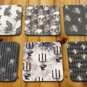Coaster Set 6piece Grayscale Gothic Designs