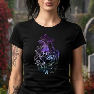 Floral Skeletal Woman Gothic Tee Feminine T-shirt