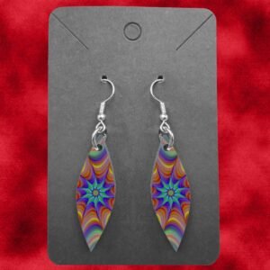 Shard Wooden Ear Rings Rainbow Fractal Design (Various Options)