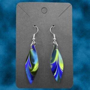 Shard Wooden Ear Rings Blue Liquid Marble (Various Options)