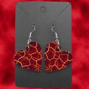 Heart Wooden Red Magma Ear Rings