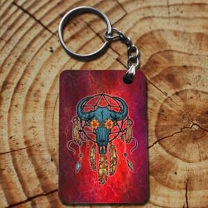 Bull Skull Dreamcatcher Double-Sided Rectangular Keyring