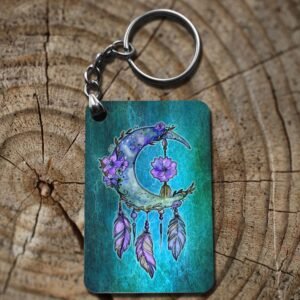 Lavender Moon Dreamcatcher Double-Sided Rectangular Keyring