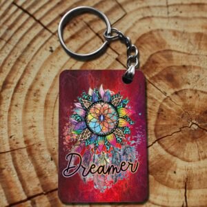 Dreamer Dreamcatcher Double-Sided Rectangular Keyring Style 2